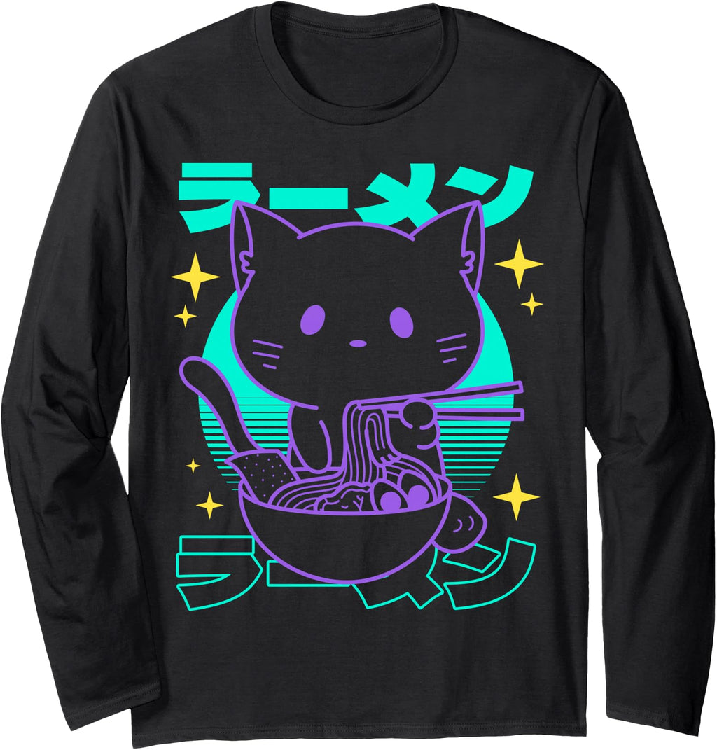 Original Anime Ramen Cat Japanese T-Shirt - Fun Novelty Design for Adults - T-Shirt, Sweatshirt, Hoodie