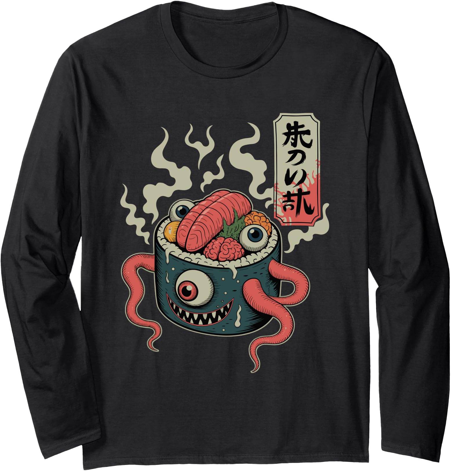 Handcrafted Scary Sushi Monster Sweatshirt - Minimalist Print for Adults - T-Shirt, Sweatshirt, Hoodie