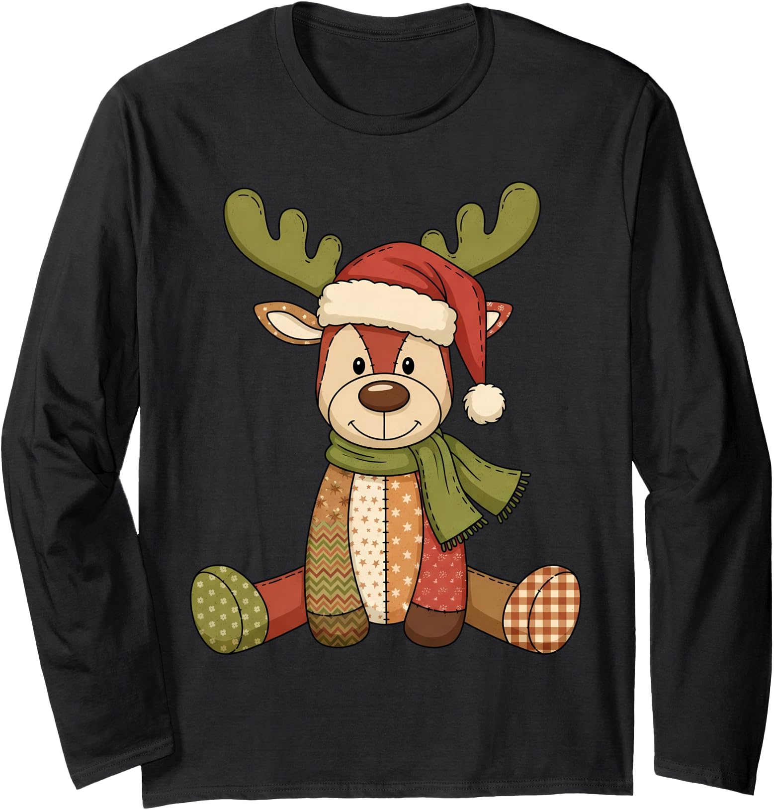 Authentic Patchwork Reindeer Sweatshirt - Novelty Apparel for Adults - T-Shirt, Sweatshirt, Hoodie