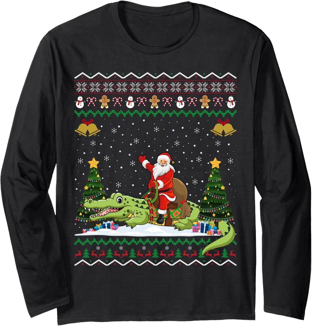 Handcrafted Alligator Ugly Santa Riding Hoodie - Graphic Print Men Women - T-Shirt, Sweatshirt, Hoodie