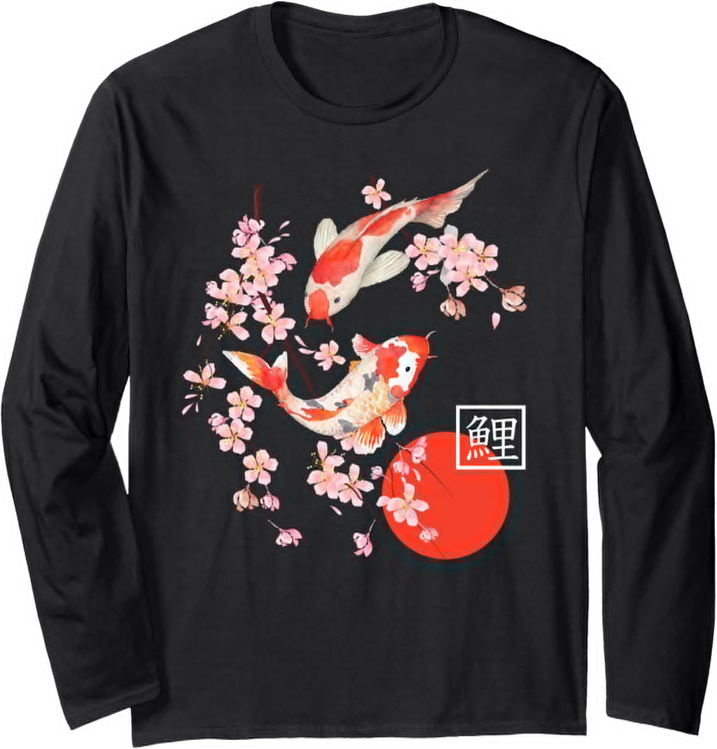 Authentic Cherry Blossom Koi Carp Fish Hoodie - Unique Graphic for Adults - T-Shirt, Sweatshirt, Hoodie