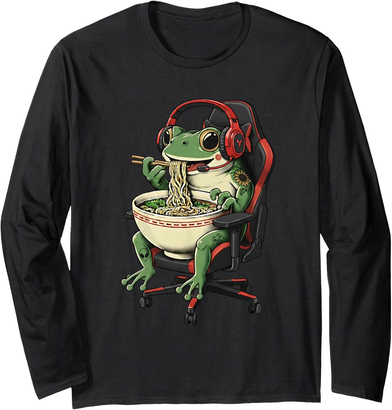 Frog Eating Ramen Kawaii Japanese Noodles T-Shirt - Unique Graphic Unisex - T-Shirt, Sweatshirt, Hoodie