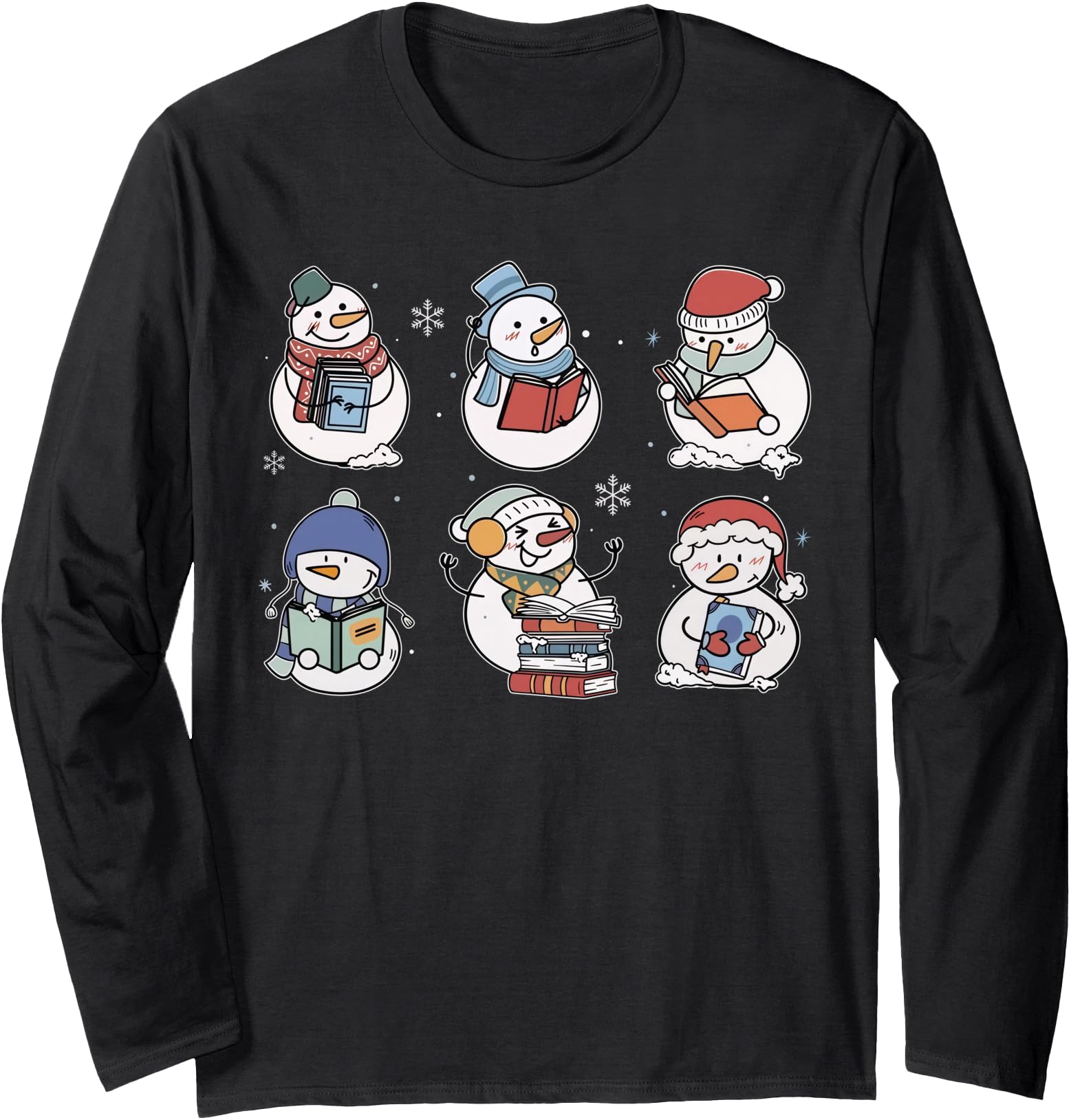 Original Snowman Reading Book Teacher T-Shirt - Custom Art Print Unisex - T-Shirt, Sweatshirt, Hoodie