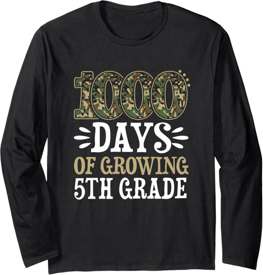 1000 Days Growing Camouflage Teacher Student 5Th Grade Tee Perfect