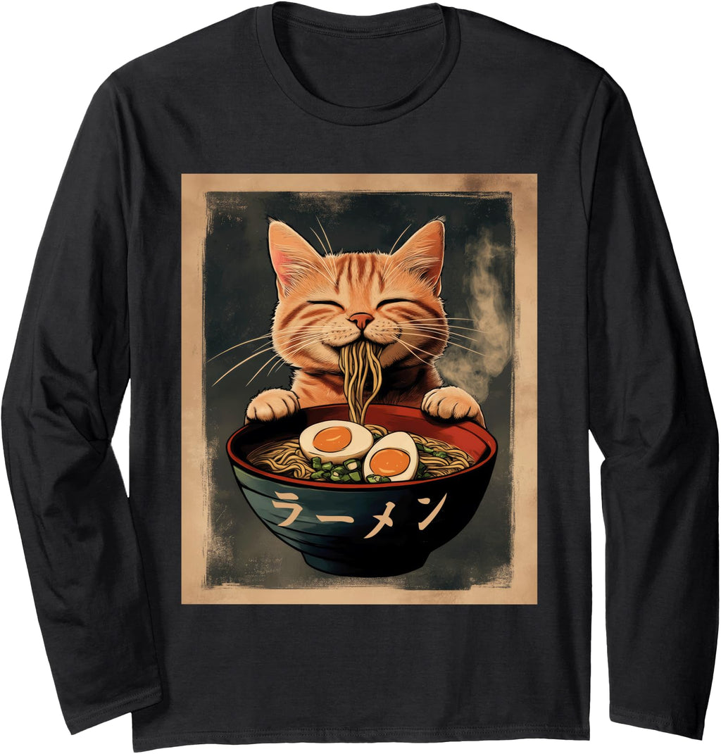 Handcrafted Ginger Cat Ramen Japanese Hoodie - Custom Art Print Men Women - T-Shirt, Sweatshirt, Hoodie