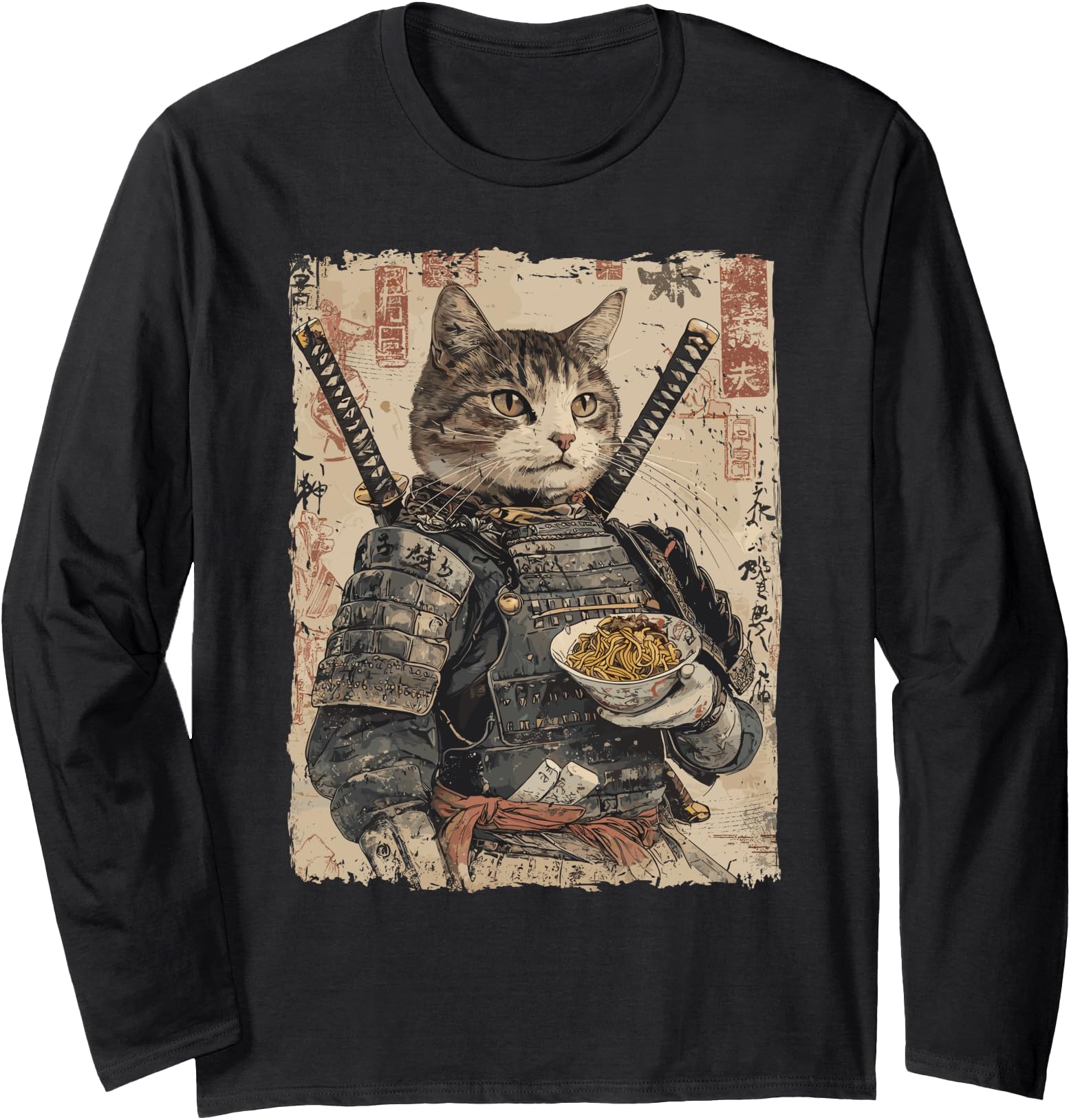Original Samurai Cat Loves Ramen Sweatshirt - Streetwear Style Unisex - T-Shirt, Sweatshirt, Hoodie