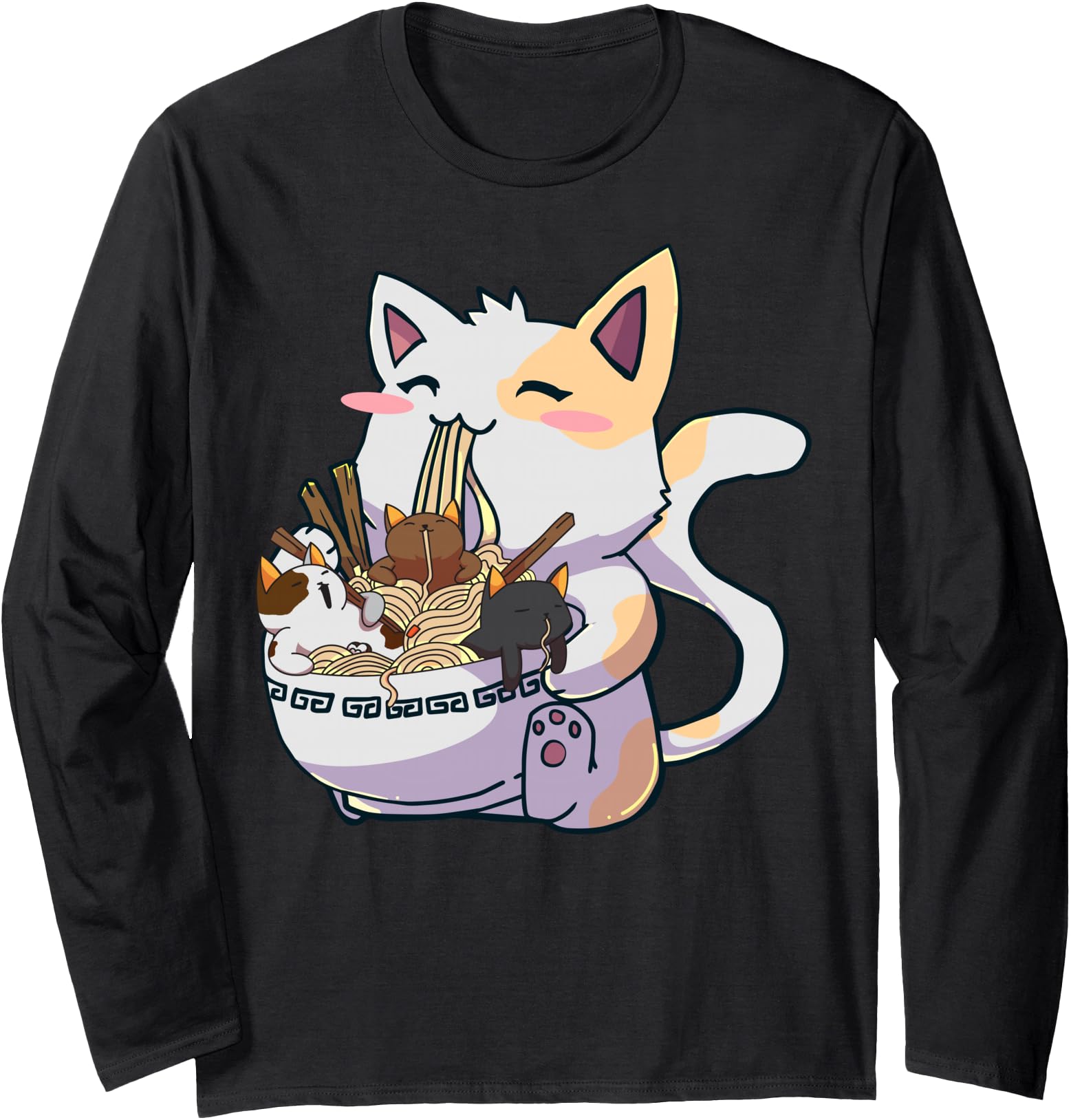 Kawaii Neko Cat Ramen Bowl Anime Sweatshirt - Graphic Print for Adults - T-Shirt, Sweatshirt, Hoodie