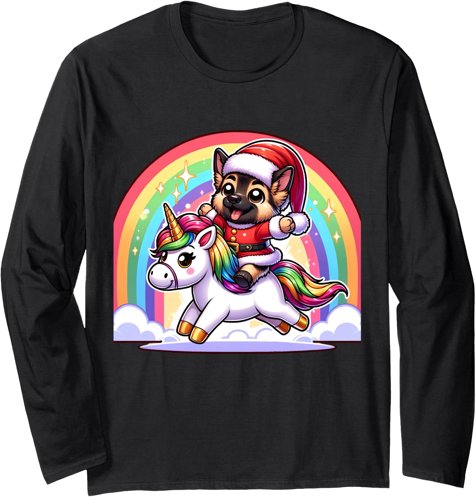 Handcrafted German Shepherd Riding Unicorn T-Shirt - Unique Graphic Unisex - T-Shirt, Sweatshirt, Hoodie