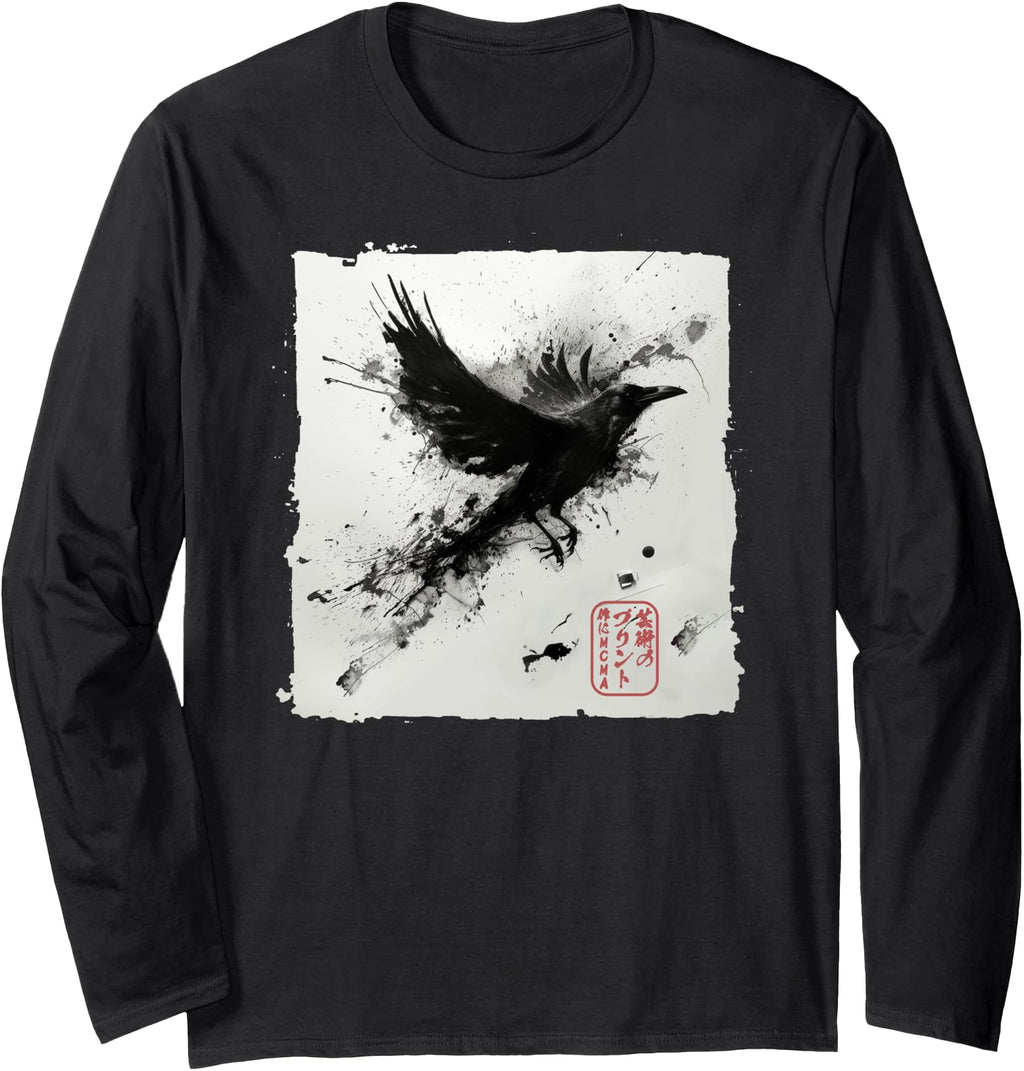 Japanese Art Ink Raven Crow Artist Hoodie - Minimalist Print Unisex - T-Shirt, Sweatshirt, Hoodie