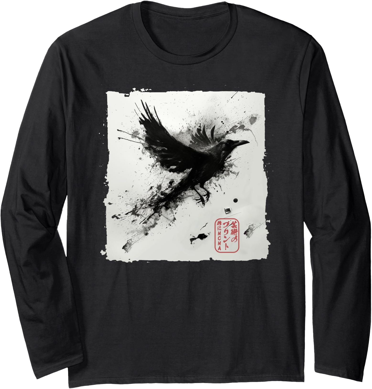 Japanese Art Ink Raven Crow Artist Hoodie - Minimalist Print Unisex - T-Shirt, Sweatshirt, Hoodie