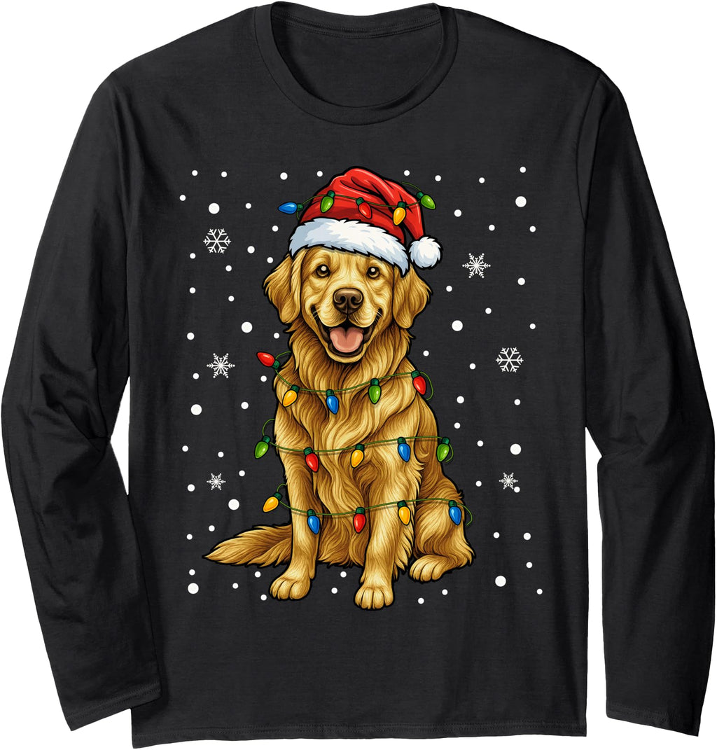 Golden Retriever Tree Light Pajama T-Shirt - Fun Novelty Design Men Women - T-Shirt, Sweatshirt, Hoodie