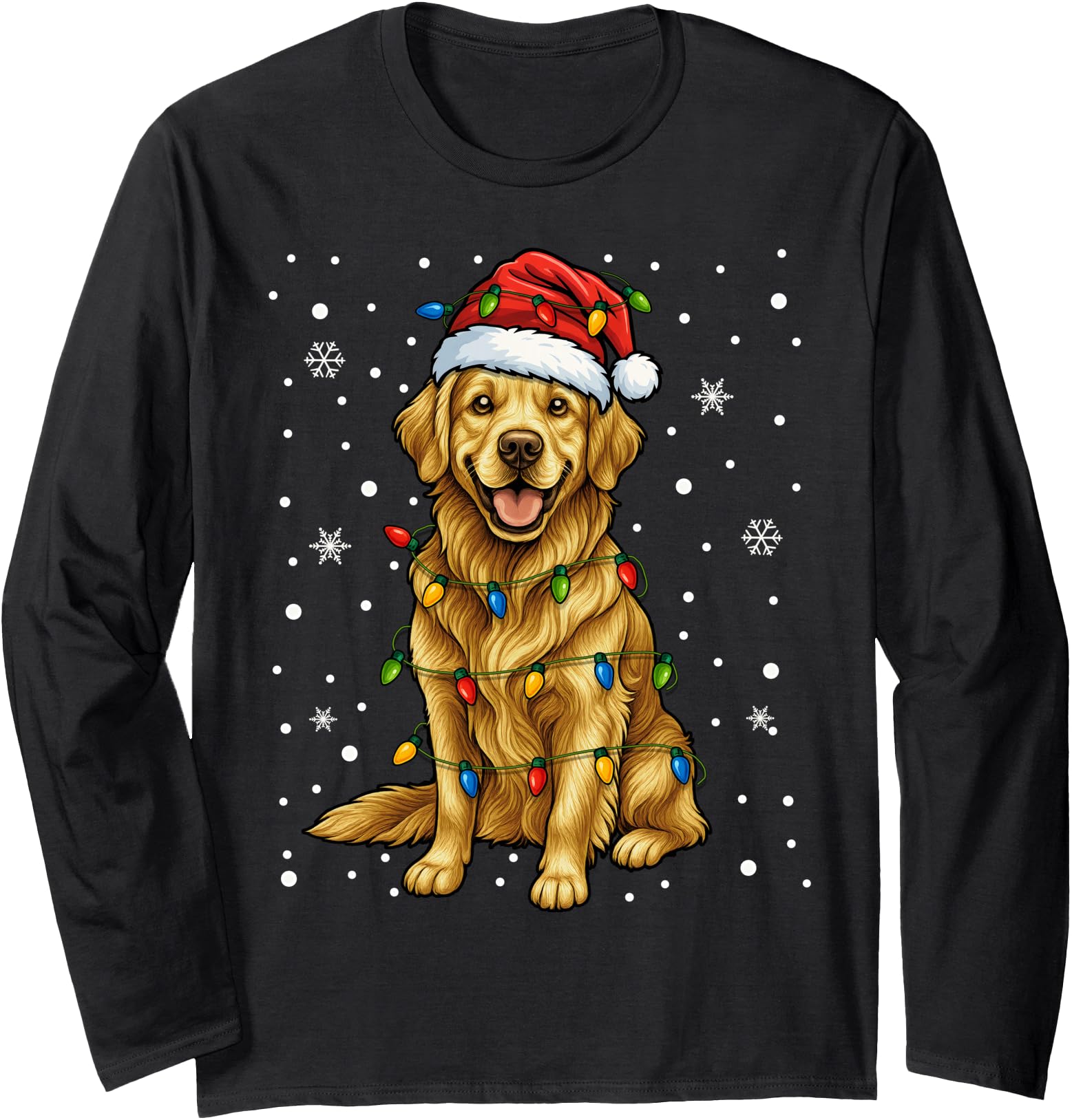 Golden Retriever Tree Light Pajama T-Shirt - Fun Novelty Design Men Women - T-Shirt, Sweatshirt, Hoodie