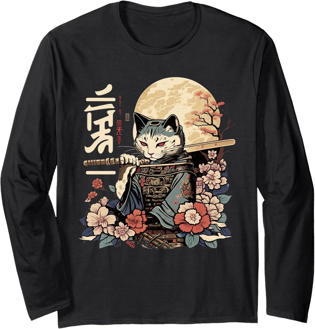Exclusive Samurai Cat Japanese Sweatshirt - Casual Everyday Wear Unisex - T-Shirt, Sweatshirt, Hoodie