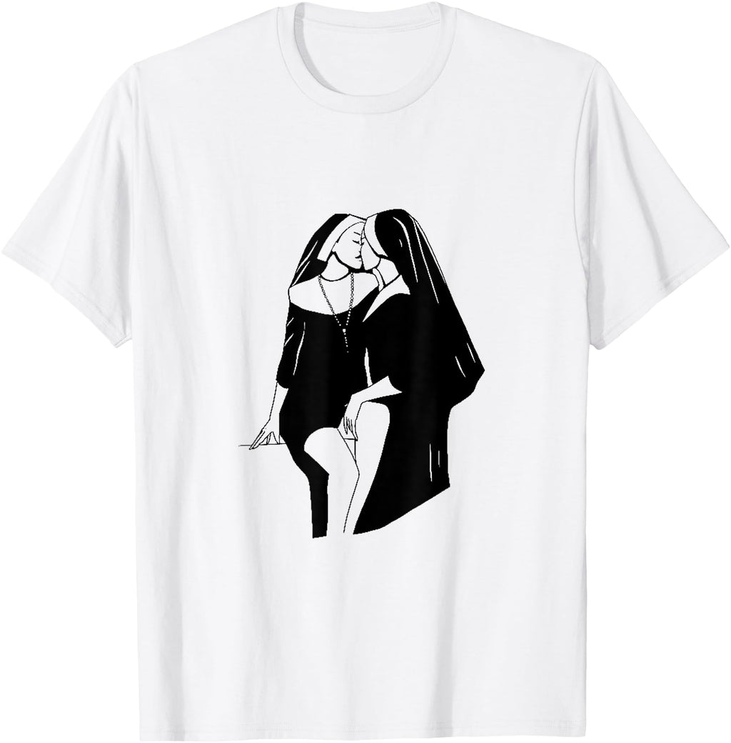 Provocative T Nuns Kissing Manga Anime T-Shirt - Trendy Graphic Unisex - T-Shirt, Sweatshirt, Hoodie