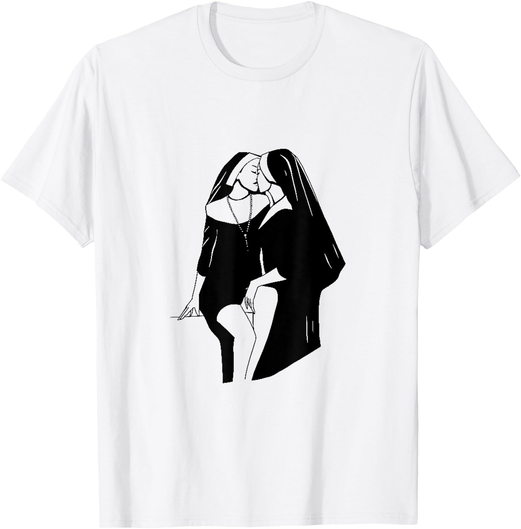 Provocative T Nuns Kissing Manga Anime T-Shirt - Trendy Graphic Unisex - T-Shirt, Sweatshirt, Hoodie