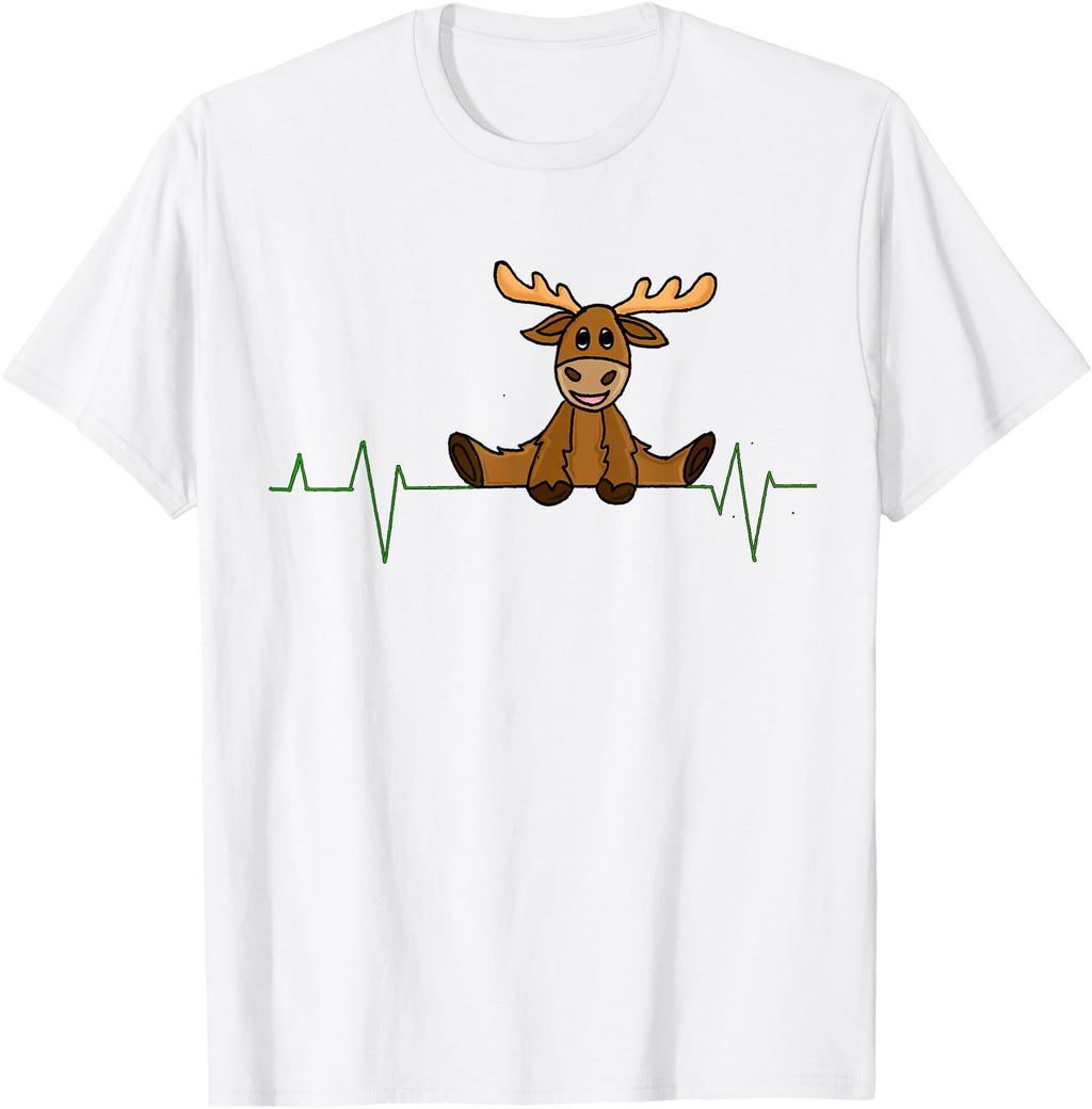 Handcrafted Moose Heartbeat Loves Hoodie - Minimalist Print for Adults - T-Shirt, Sweatshirt, Hoodie