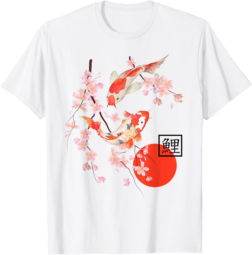 Cherry Blossom Koi Carp Fish Japanese T-Shirt - Unique Graphic Men Women - T-Shirt, Sweatshirt, Hoodie