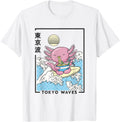 Axolotl Eating Ramen Japanese Waves T-Shirt - Fun Novelty Design Men Women - T-Shirt, Sweatshirt, Hoodie