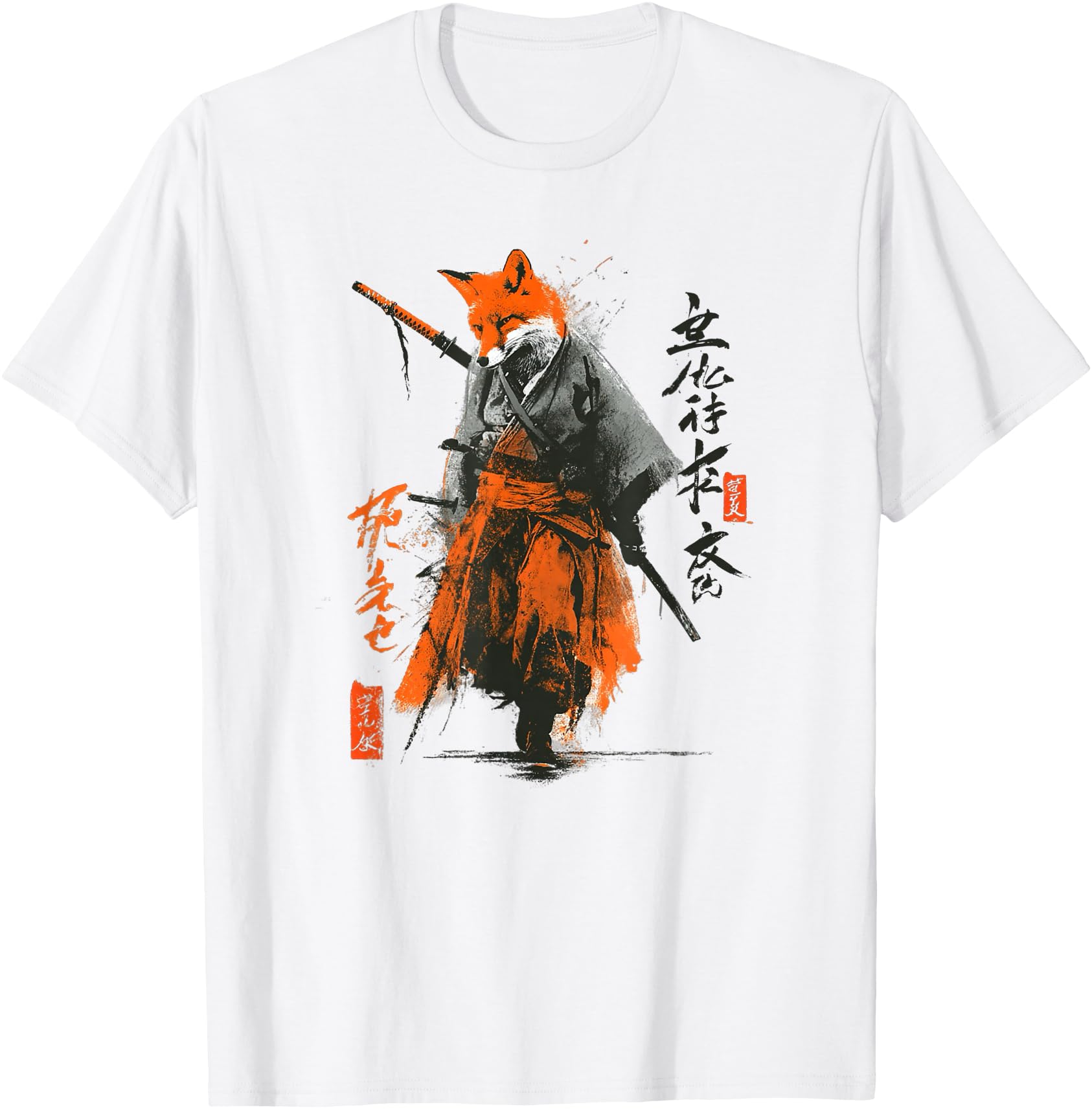 Japanese Fox Samurai Artist T-Shirt - Fun Novelty Design for Adults - T-Shirt, Sweatshirt, Hoodie