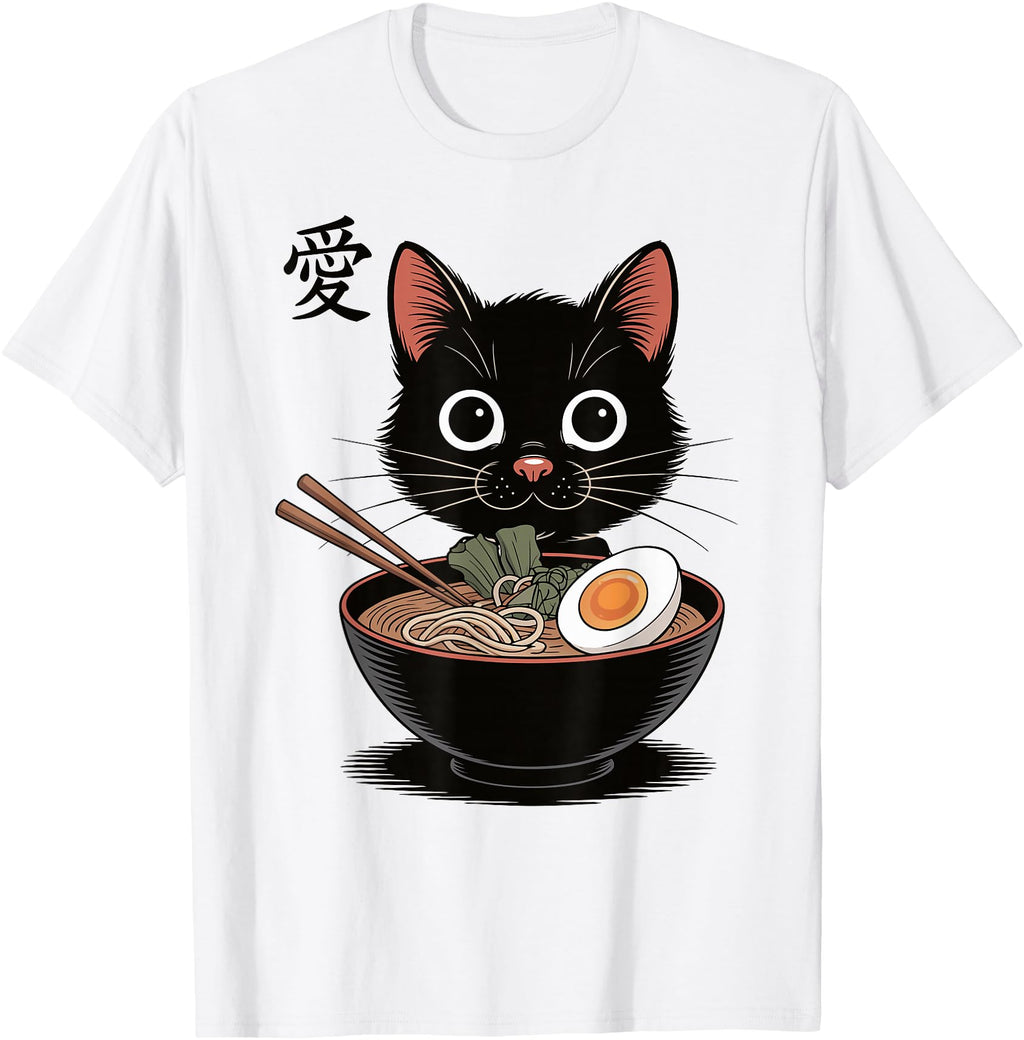 Handcrafted Kawaii Ramen Cat Neko Anime T-Shirt - Custom Art Print Unisex - T-Shirt, Sweatshirt, Hoodie