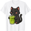 Black Cat Drinking Matcha Kawaii T-Shirt - Casual Everyday Wear for Adults - T-Shirt, Sweatshirt, Hoodie