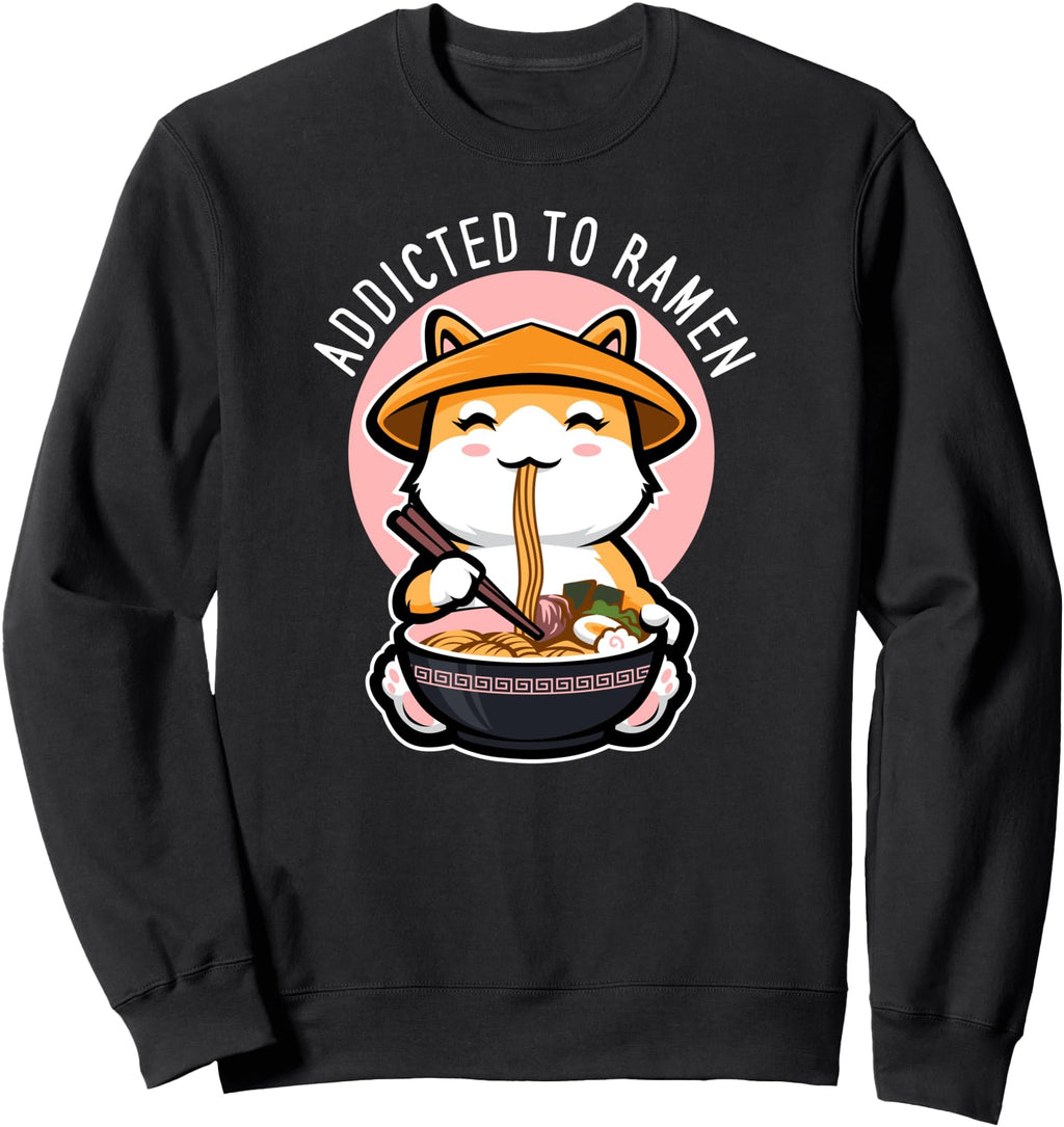 Handcrafted Addicted To Ramen Cat Kawaii Hoodie - Aesthetic Graphic Unisex - T-Shirt, Sweatshirt, Hoodie
