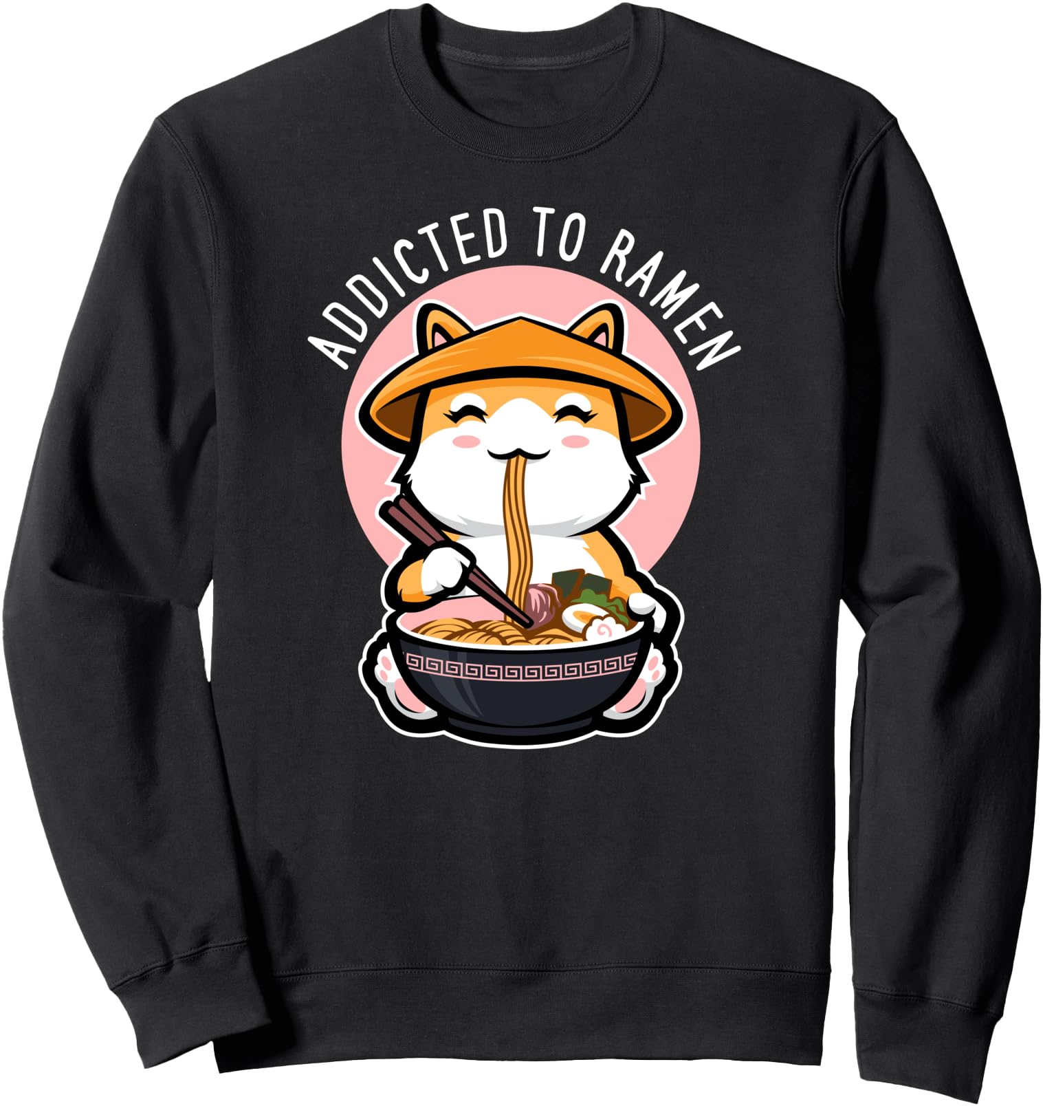 Handcrafted Addicted To Ramen Cat Kawaii Hoodie - Aesthetic Graphic Unisex - T-Shirt, Sweatshirt, Hoodie