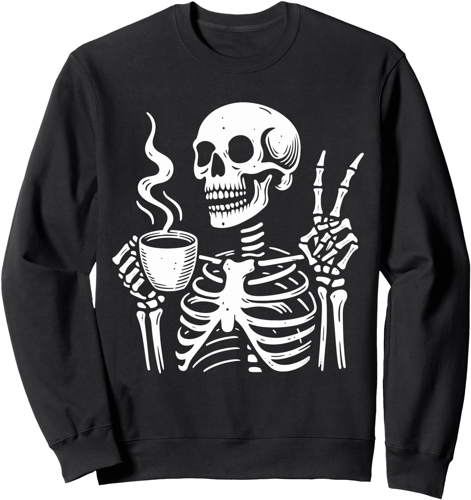 Handcrafted Skeleton Drinking Coffee T-Shirt - Unique Graphic Unisex - T-Shirt, Sweatshirt, Hoodie