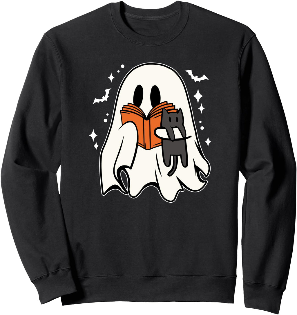 Ghost Reading Book Ghost And Cat Hoodie - Casual Everyday Wear Unisex - T-Shirt, Sweatshirt, Hoodie