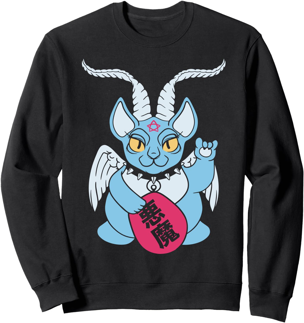Handcrafted Baphomet Maneki Neko Sweatshirt - Minimalist Print Men Women - T-Shirt, Sweatshirt, Hoodie
