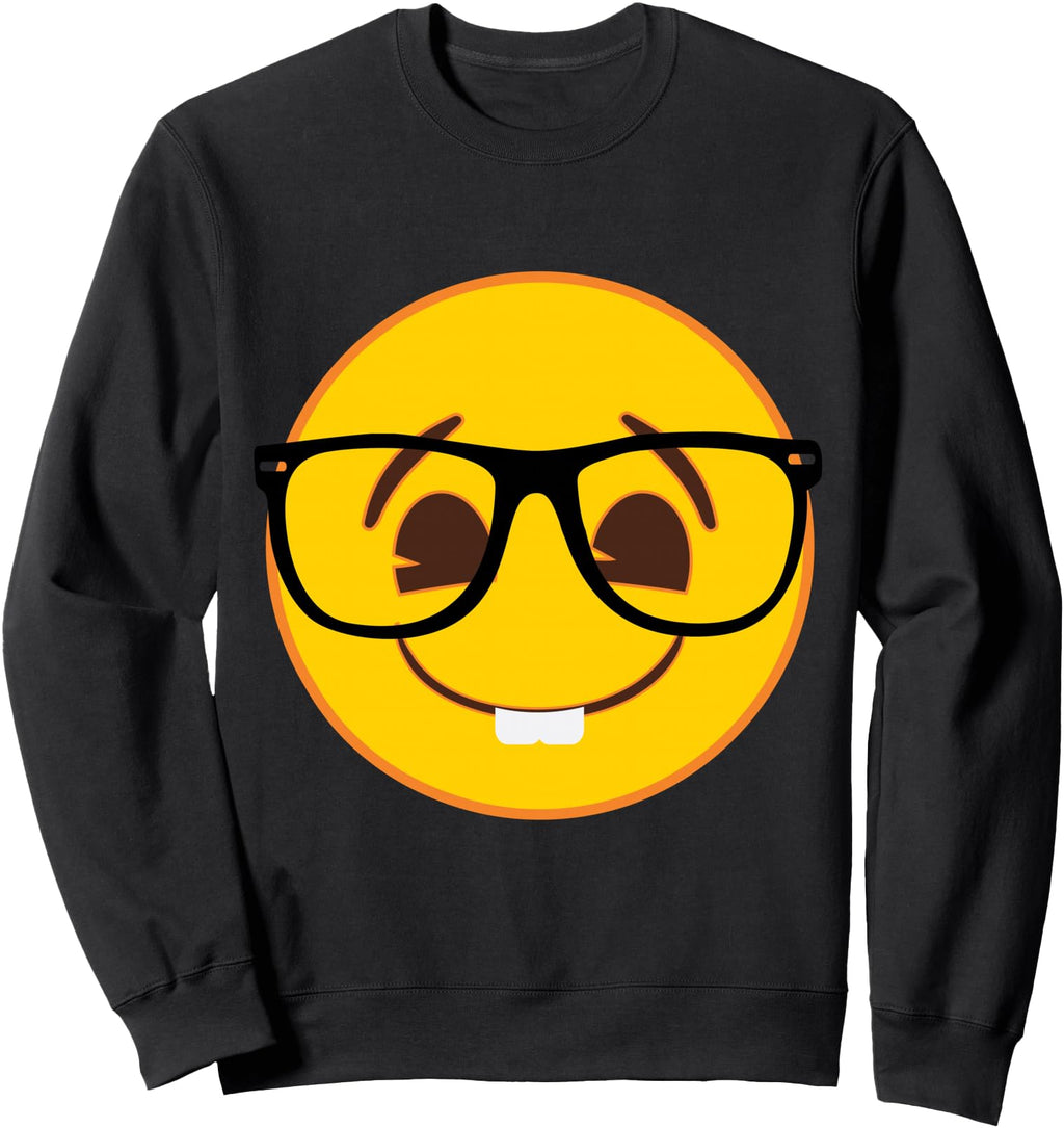 Emoji Nerd Glasses Yellow Smile Face Sweatshirt - Trendy Graphic Unisex - T-Shirt, Sweatshirt, Hoodie