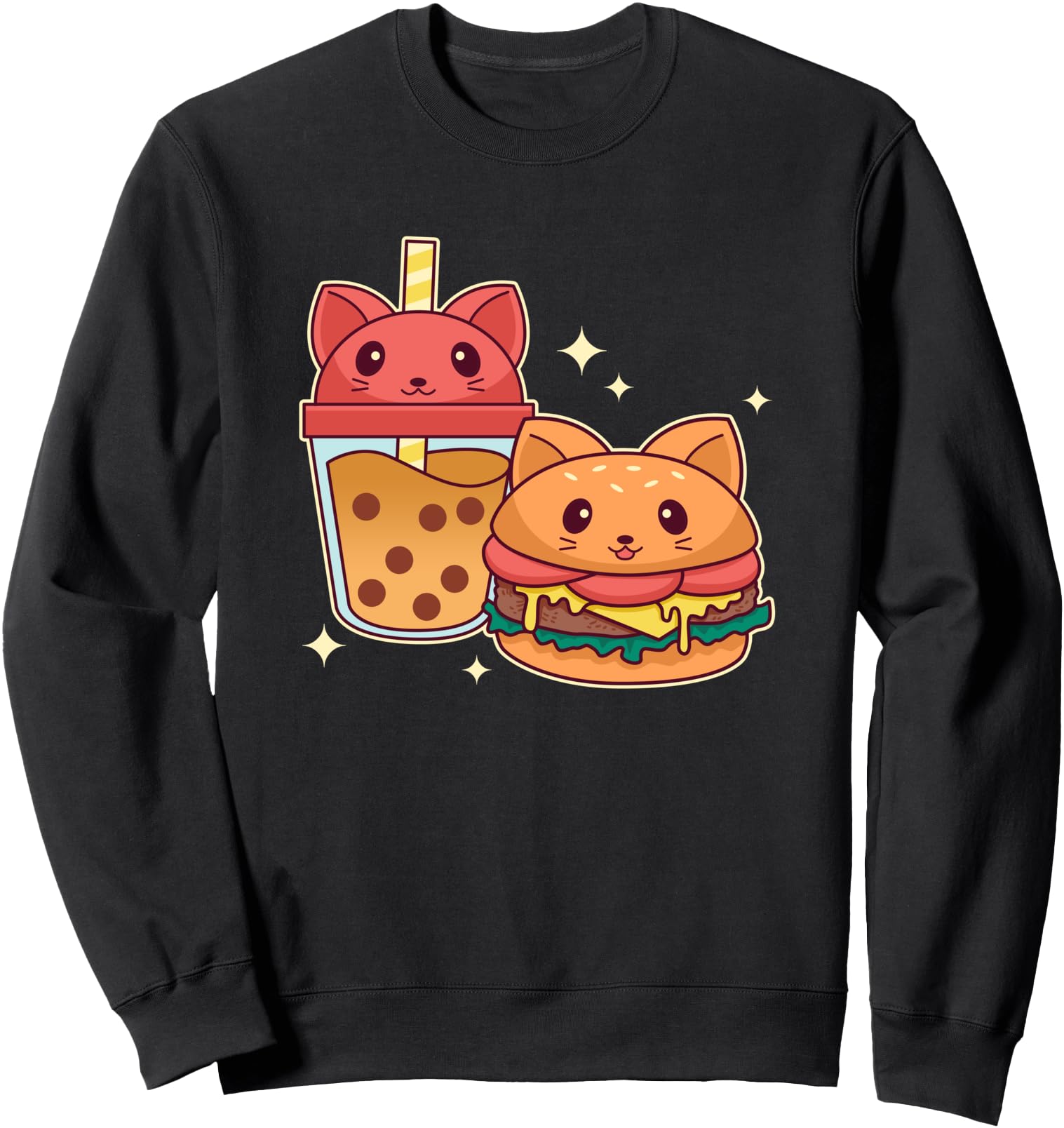 Exclusive Kawaii Boba Cat Burger T-Shirt - Minimalist Print Men Women - T-Shirt, Sweatshirt, Hoodie