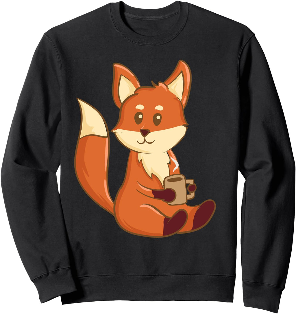 Kawaii Anime Fox Drinking Coffee T-Shirt - Graphic Print for Adults - T-Shirt, Sweatshirt, Hoodie