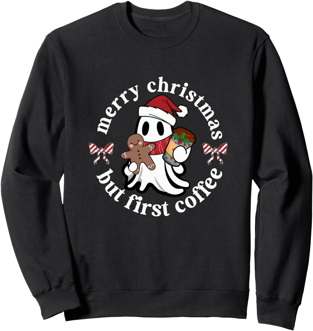 Original Merry But First Coffee Ghost T-Shirt - Trendy Graphic Unisex - T-Shirt, Sweatshirt, Hoodie