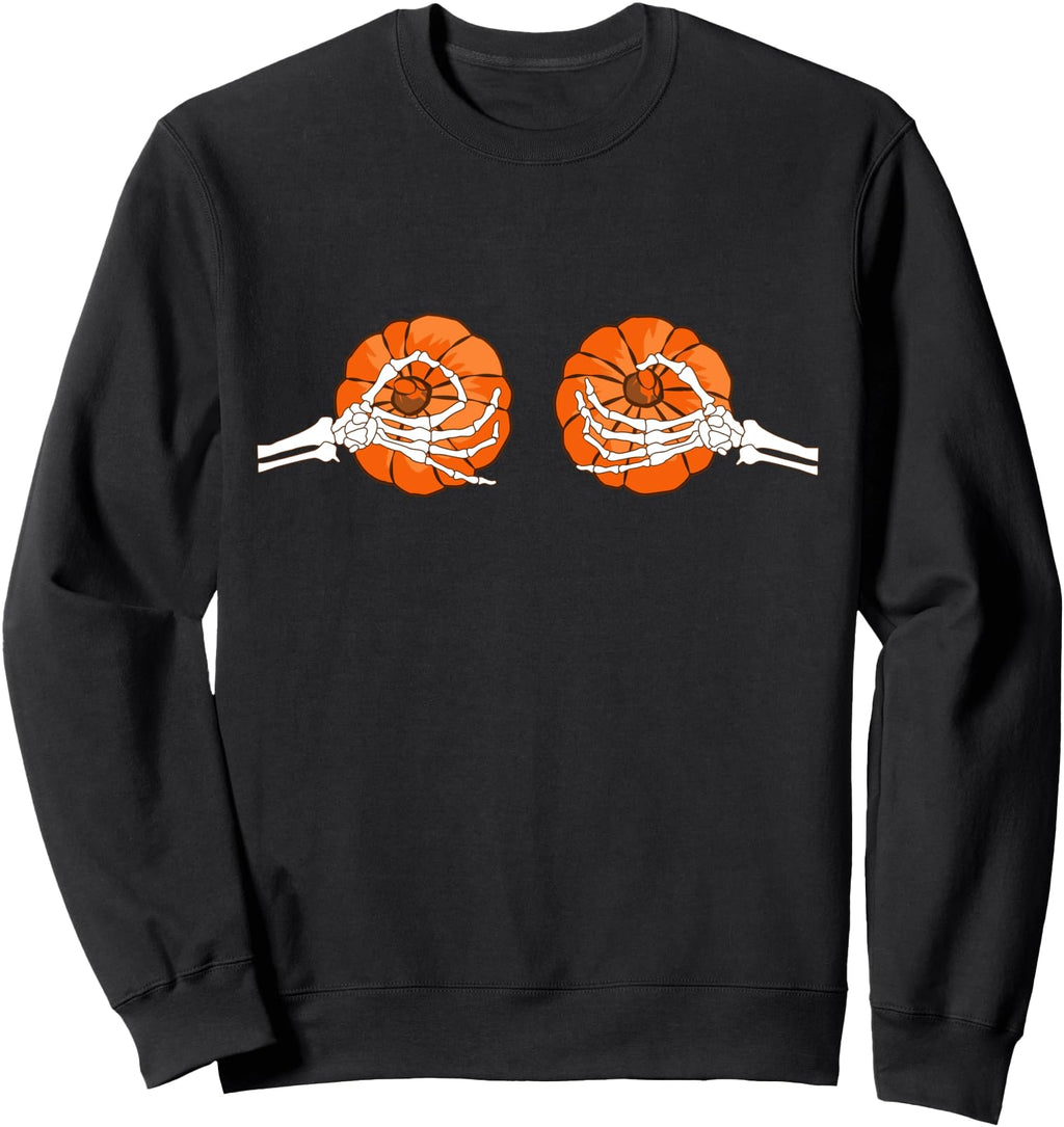 Pumpkin Boobs Skeleton Hands Halloween Sweatshirt - Novelty Apparel Unisex - T-Shirt, Sweatshirt, Hoodie