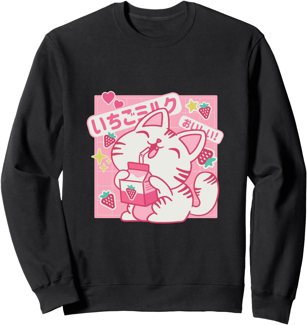 Kawaii Strawberry Milk Cat Japanese Hoodie - Streetwear Style Men Women - T-Shirt, Sweatshirt, Hoodie