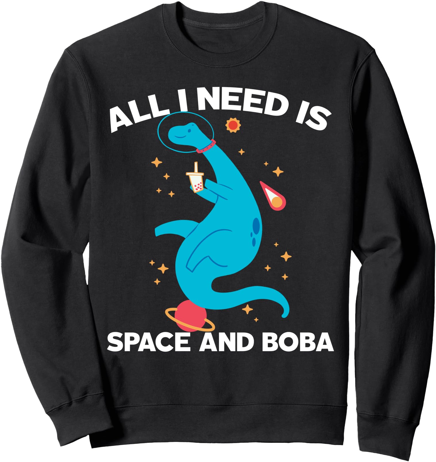 Boba Dinosaurs Drinking Bubble Tea Sweatshirt - Unique Graphic Unisex - T-Shirt, Sweatshirt, Hoodie