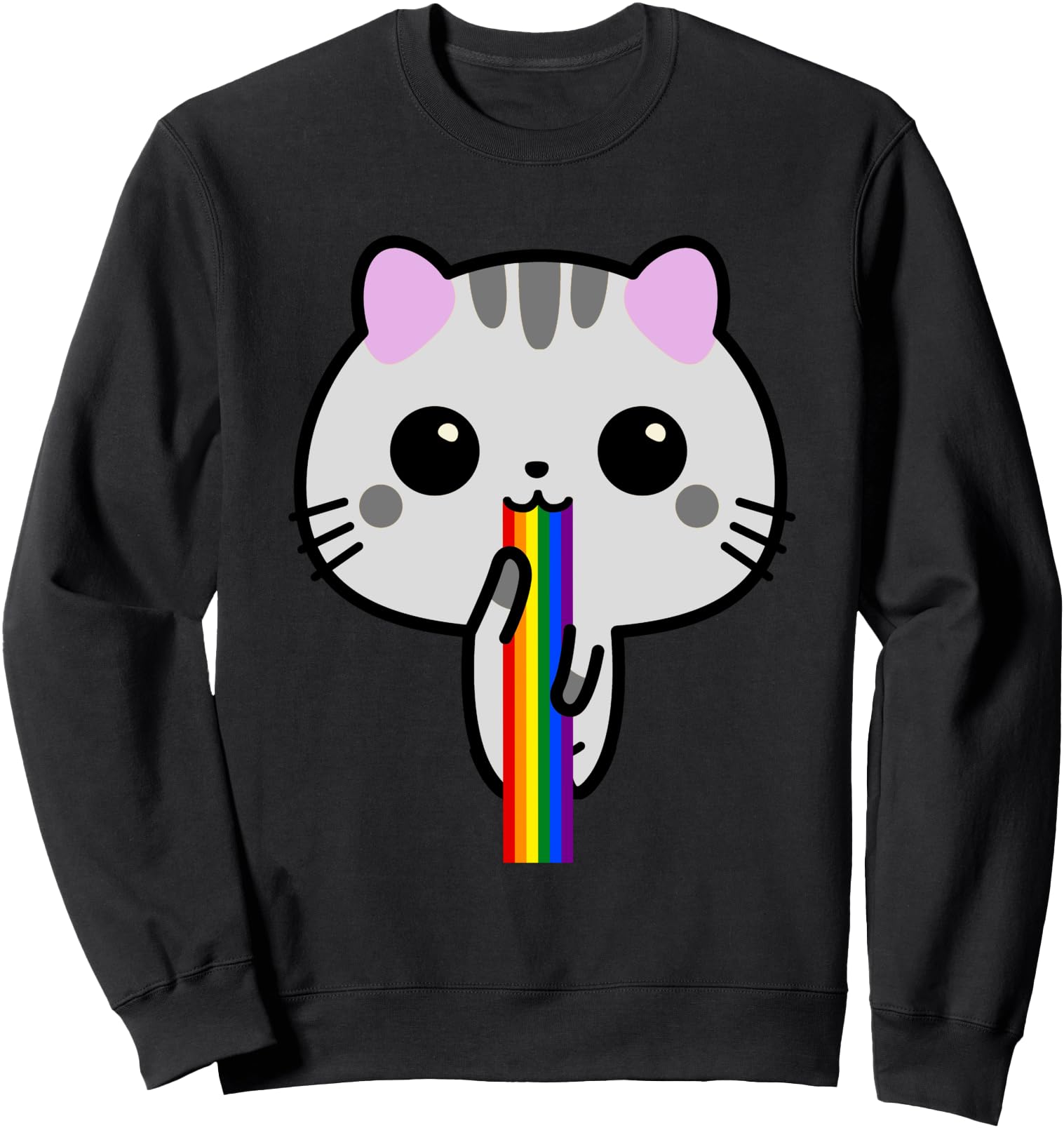 Kawaii Kitten Eating Rainbow Ramen Sweatshirt - Custom Art Print Men Women - T-Shirt, Sweatshirt, Hoodie