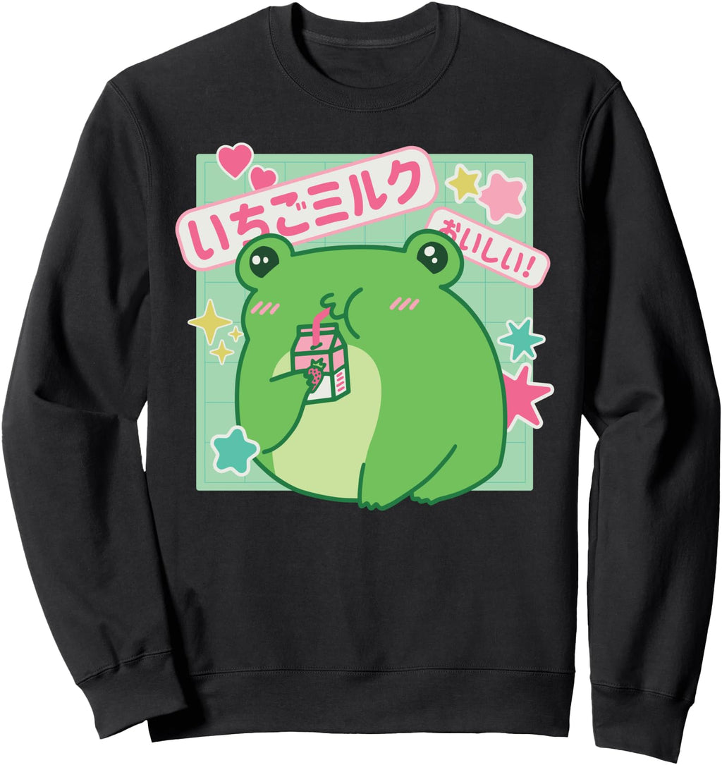 Handcrafted Vaporwave Frog Strawberry Sweatshirt - Graphic Print Unisex - T-Shirt, Sweatshirt, Hoodie