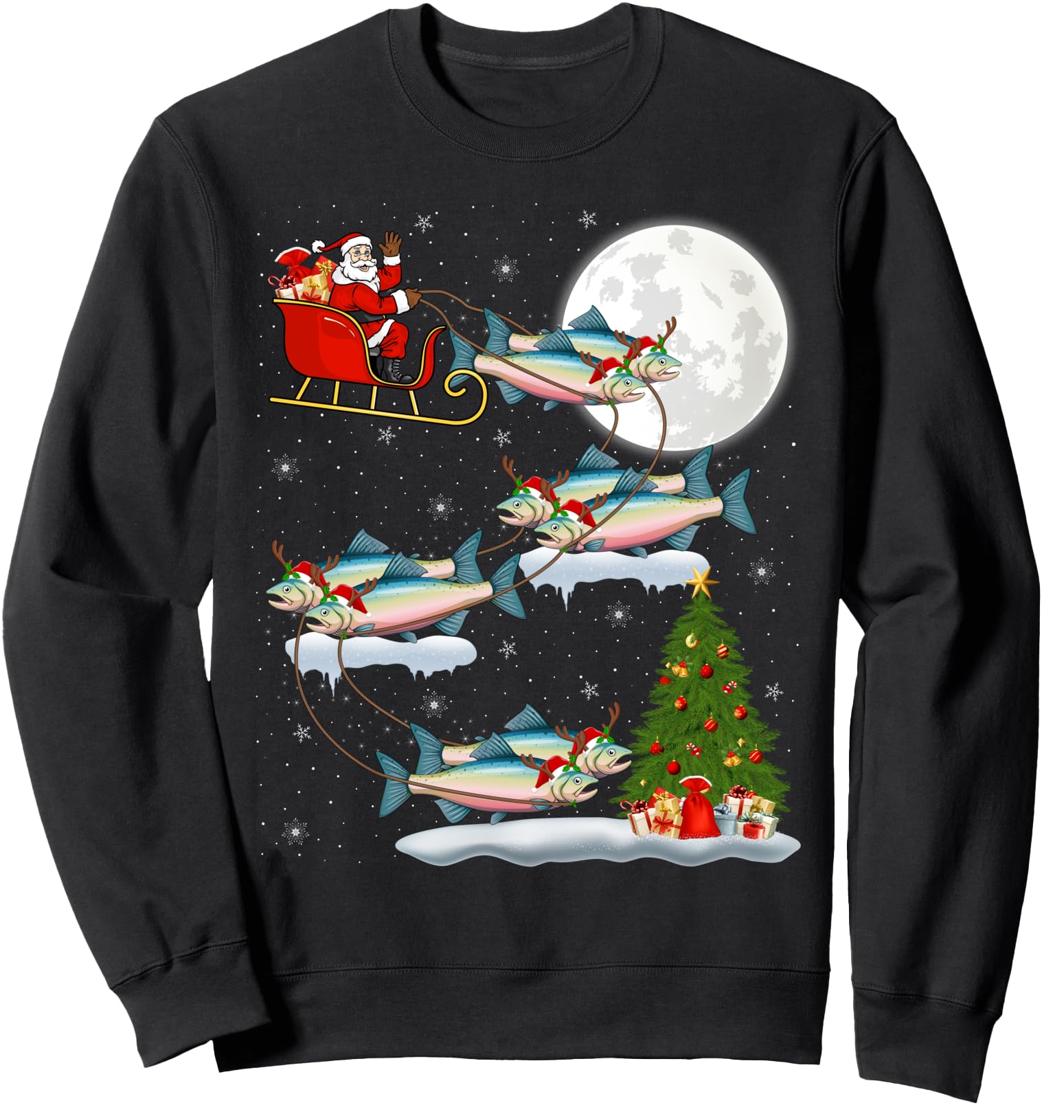 Exclusive Lighting Tree Santa Riding Hoodie - Aesthetic Graphic Unisex - T-Shirt, Sweatshirt, Hoodie