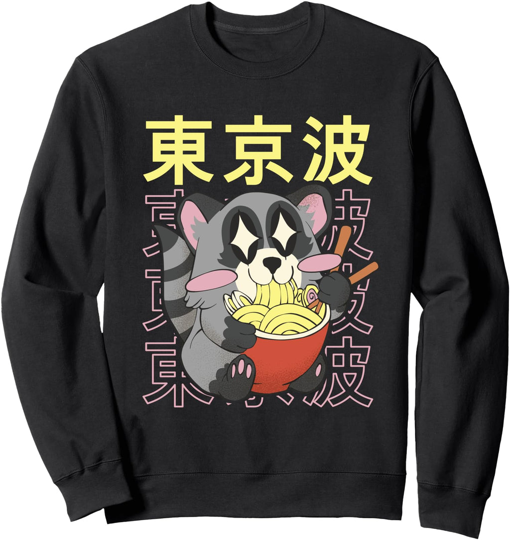 Raccoon Eating Ramen Noodle Japanese Kawaii Hoodie - Unique Graphic Unisex - T-Shirt, Sweatshirt, Hoodie