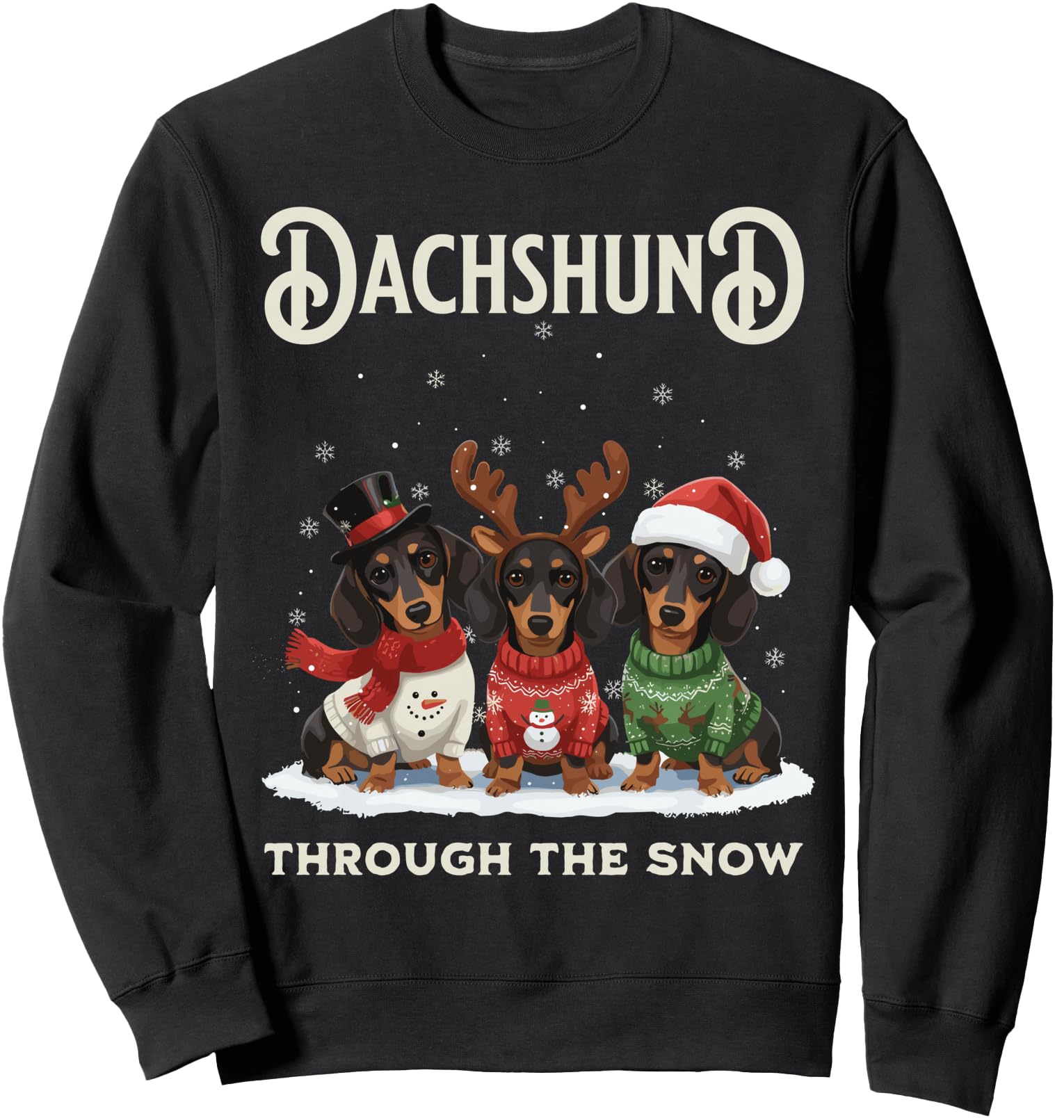 Dachshund Through Snow Wiener Dog T-Shirt - Graphic Print for Adults - T-Shirt, Sweatshirt, Hoodie