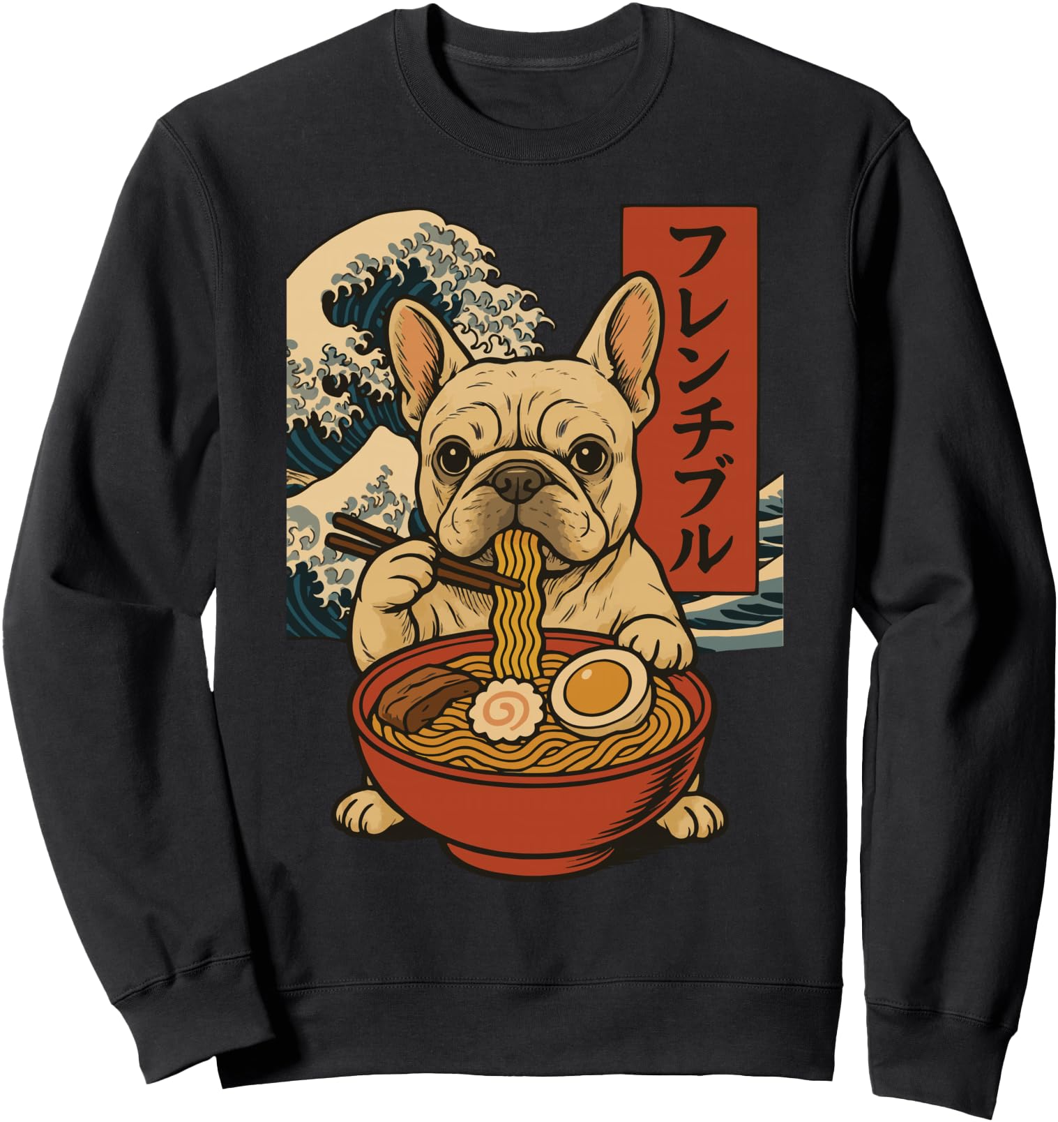 French Bulldog Eating Ramen Anime T-Shirt - Aesthetic Graphic for Adults - T-Shirt, Sweatshirt, Hoodie