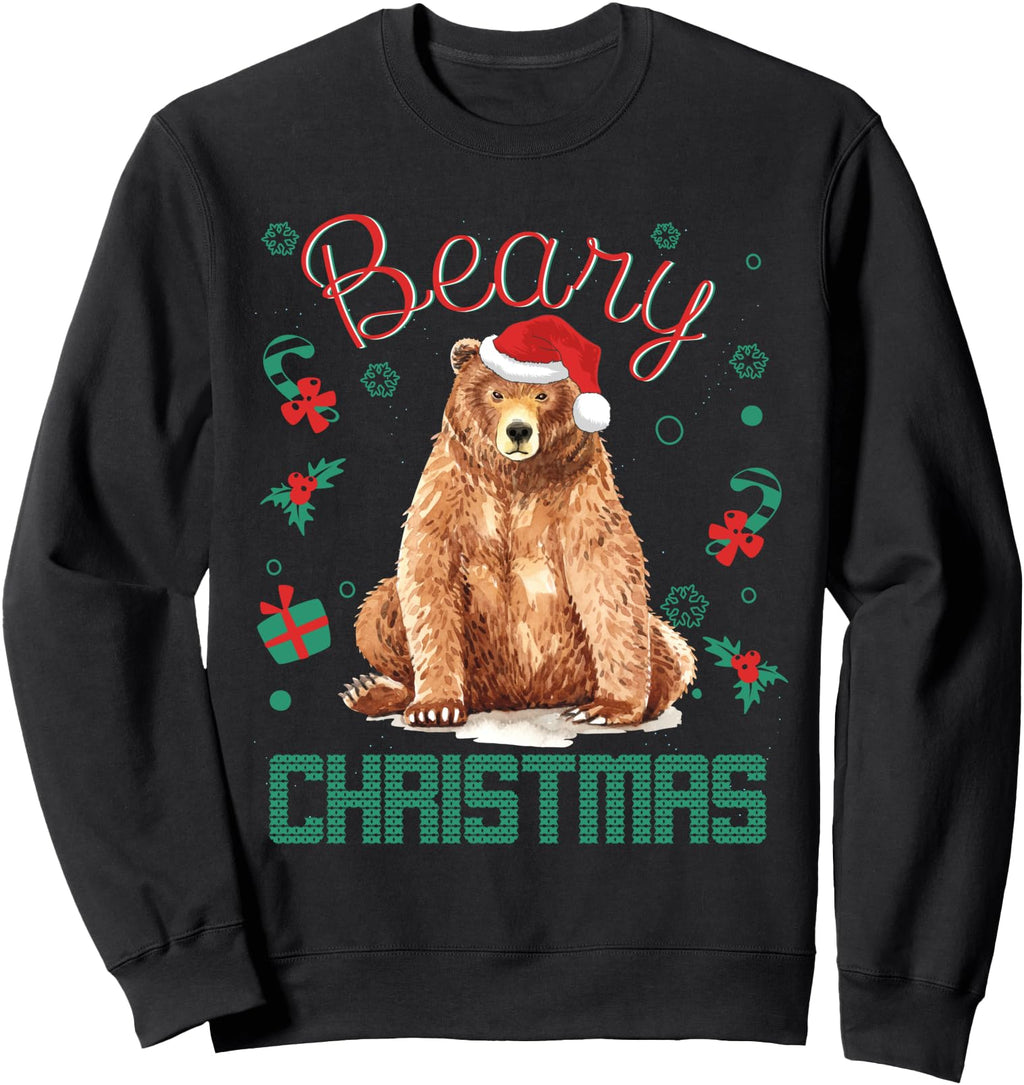 Original Beary Brown Grizzly Bear Santa Hat Hoodie - Unique Graphic Unisex - T-Shirt, Sweatshirt, Hoodie