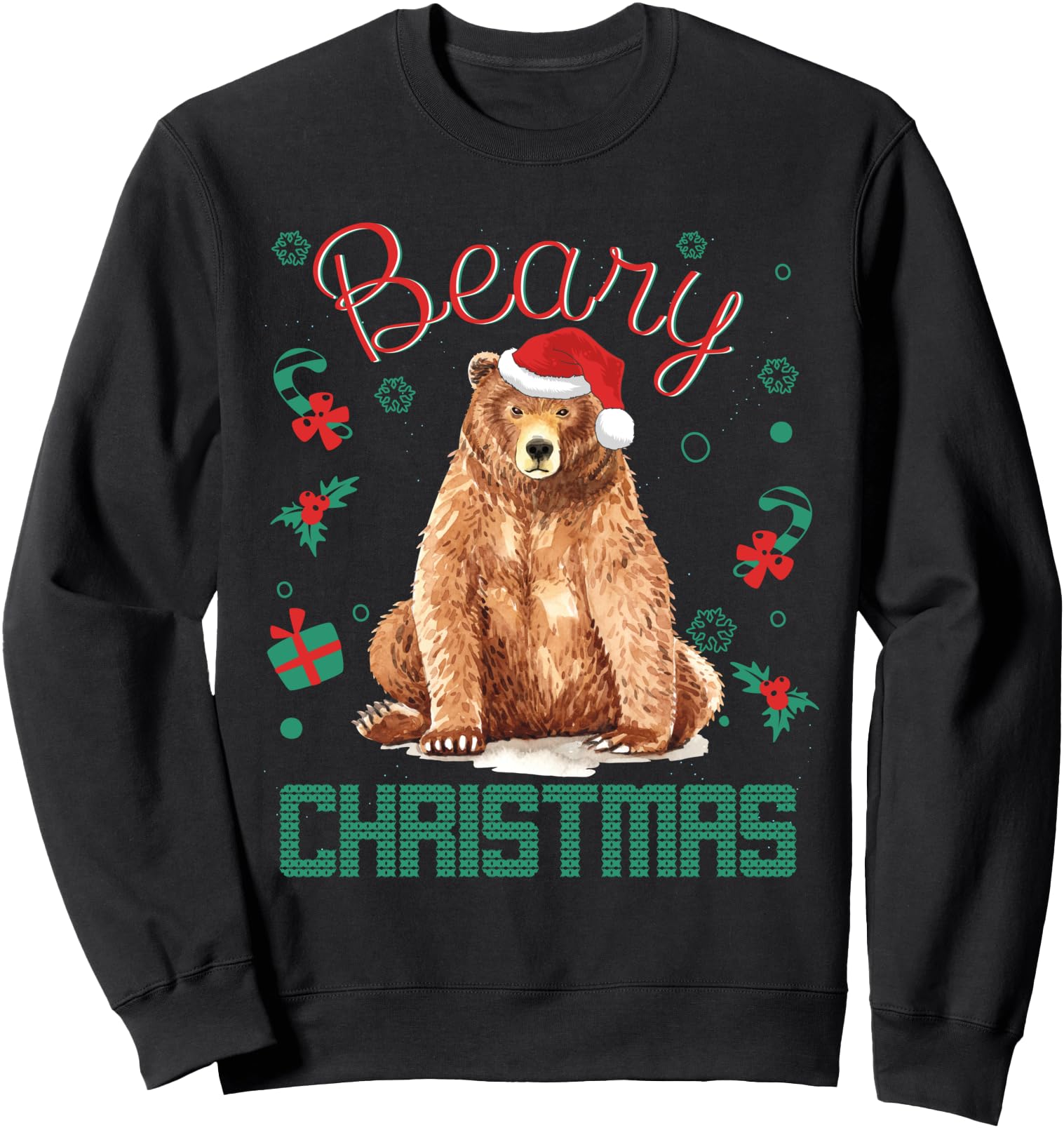 Original Beary Brown Grizzly Bear Santa Hat Hoodie - Unique Graphic Unisex - T-Shirt, Sweatshirt, Hoodie