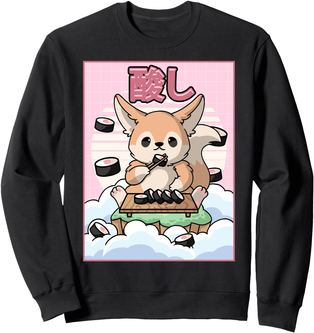 Authentic Kawaii Fennec Fox Sushi Japanese Hoodie - Graphic Print Unisex - T-Shirt, Sweatshirt, Hoodie