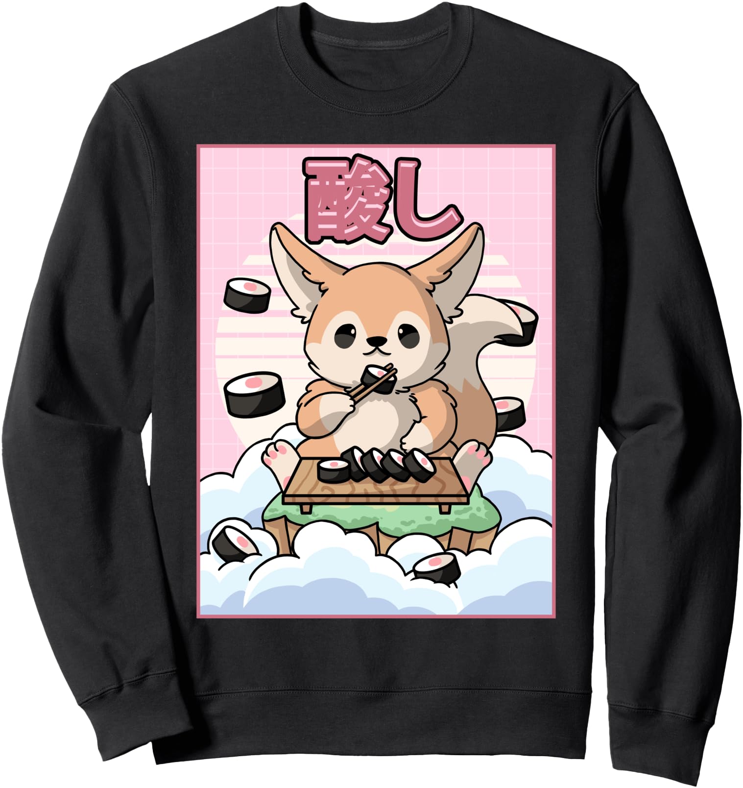 Authentic Kawaii Fennec Fox Sushi Japanese Hoodie - Graphic Print Unisex - T-Shirt, Sweatshirt, Hoodie