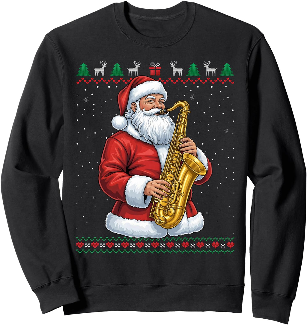 Santa Playing Saxophone Ugly Sweatshirt - Minimalist Print for Adults - T-Shirt, Sweatshirt, Hoodie
