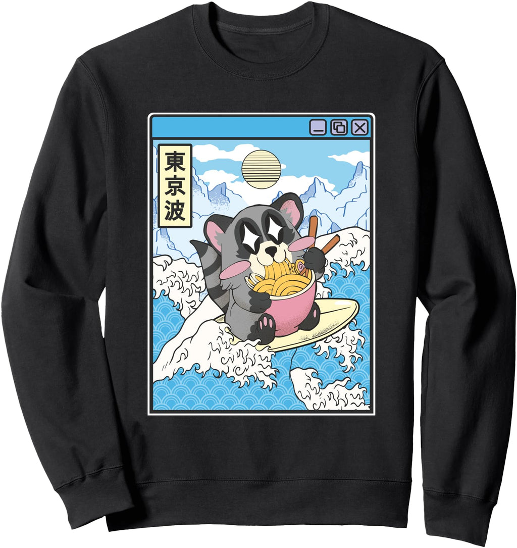 Exclusive Raccoon Eating Ramen Japanese T-Shirt - Unique Graphic Unisex - T-Shirt, Sweatshirt, Hoodie