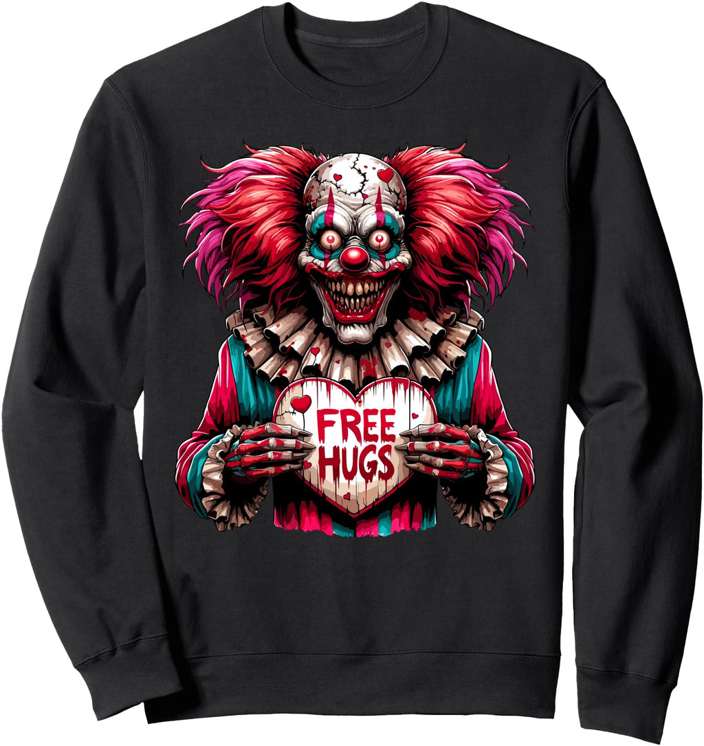 Handcrafted Free Hugs Scary Clown Hoodie - Casual Everyday Wear for Adults - T-Shirt, Sweatshirt, Hoodie